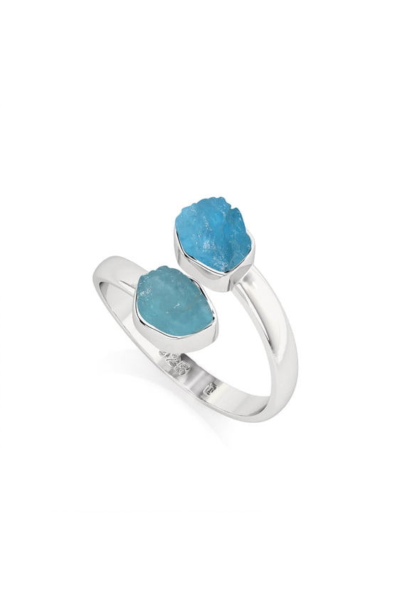 Natural Neon Apatite-Paraiba Apatite Rough Shape Rings in Sterling Silver for Women, May Birthstone Jewelry for Her Birthday, Wedding Anniversary, Christmas, Mothers Day