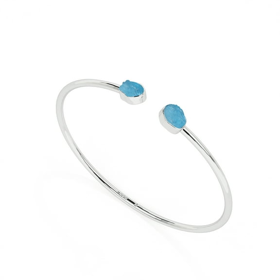 Natural Neon Apatite Rough Shape Twister Bangle Bracelet in Sterling Silver for Women, May Birthstone Jewelry for Her Birthday, Wedding Anniversary, Christmas, Mothers Day