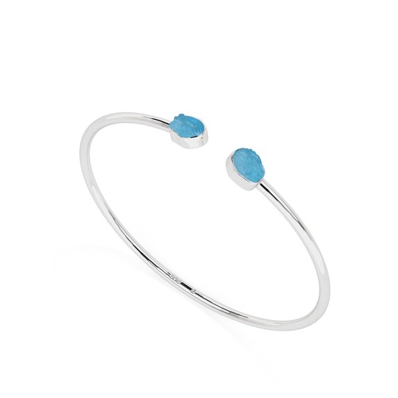 Natural Neon Apatite Rough Shape Twister Bangle Bracelet in Sterling Silver for Women, May Birthstone Jewelry for Her Birthday, Wedding Anniversary, Christmas, Mothers Day