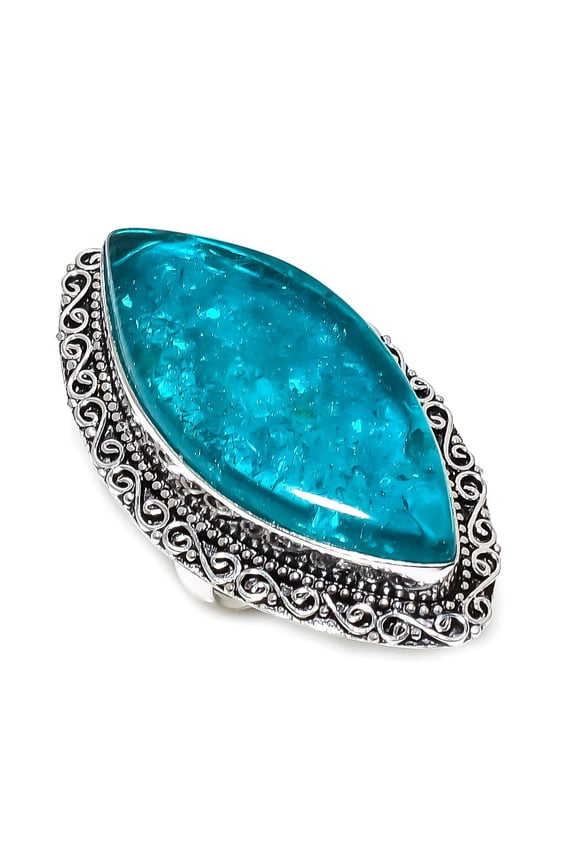 Natural Neon Blue Apatite 925 Sterling Silver Jewelry Ring Size 9.5