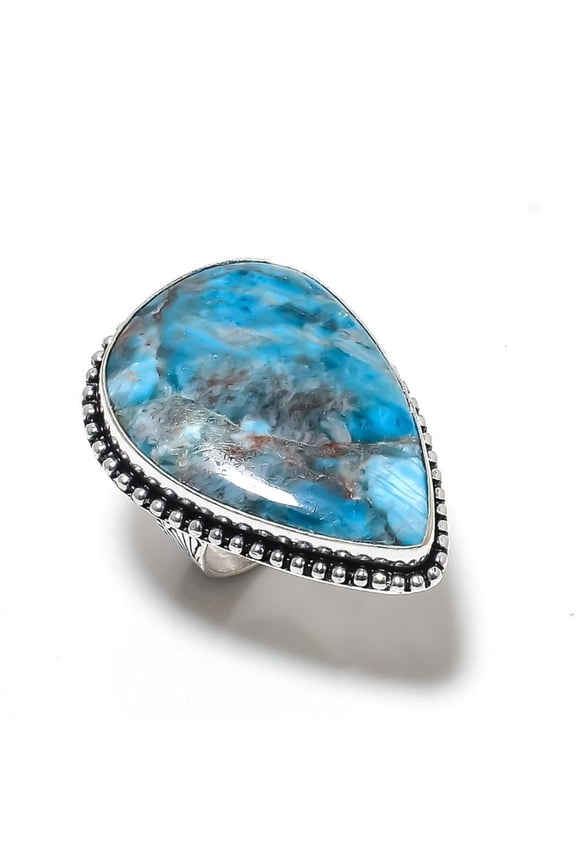 Natural Neon Blue Apatite Gemstone 925 Sterling Silver Gift Ring Size 10