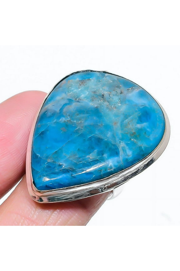Natural Neon Blue Apatite Gemstone 925 Sterling Silver Gift Ring Size 7
