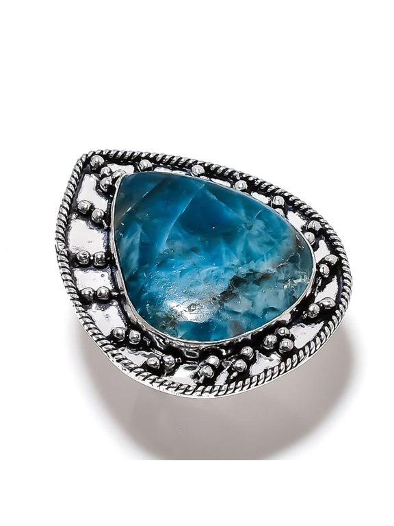 Natural Neon Blue Apatite Gemstone 925 Sterling Silver Gift Ring Size 7