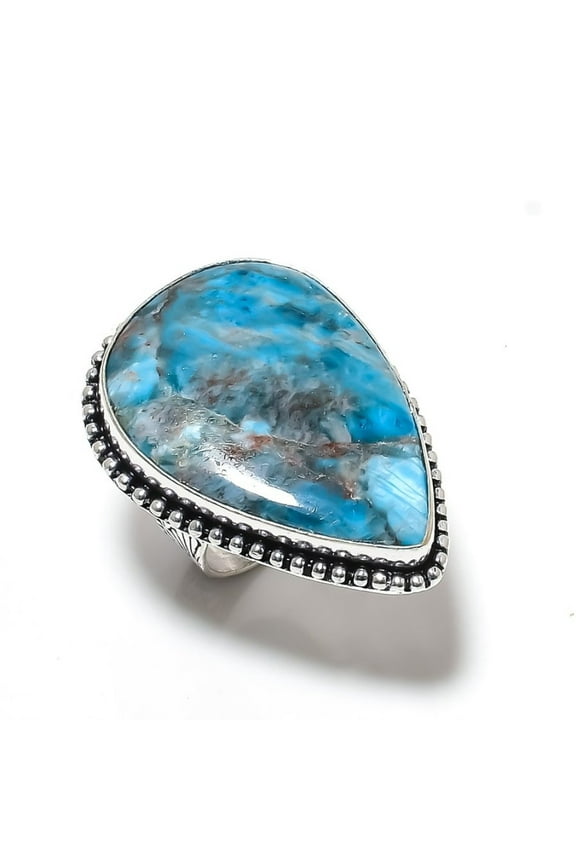 Natural Neon Blue Apatite Gemstone 925 Sterling Silver Gift Ring Size 8