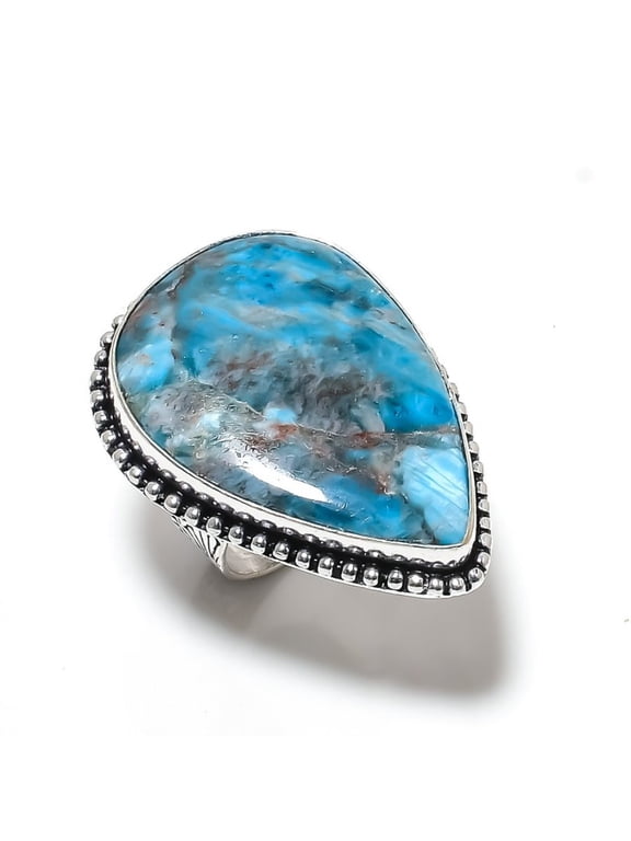 Natural Neon Blue Apatite Gemstone 925 Sterling Silver Gift Ring Size 9