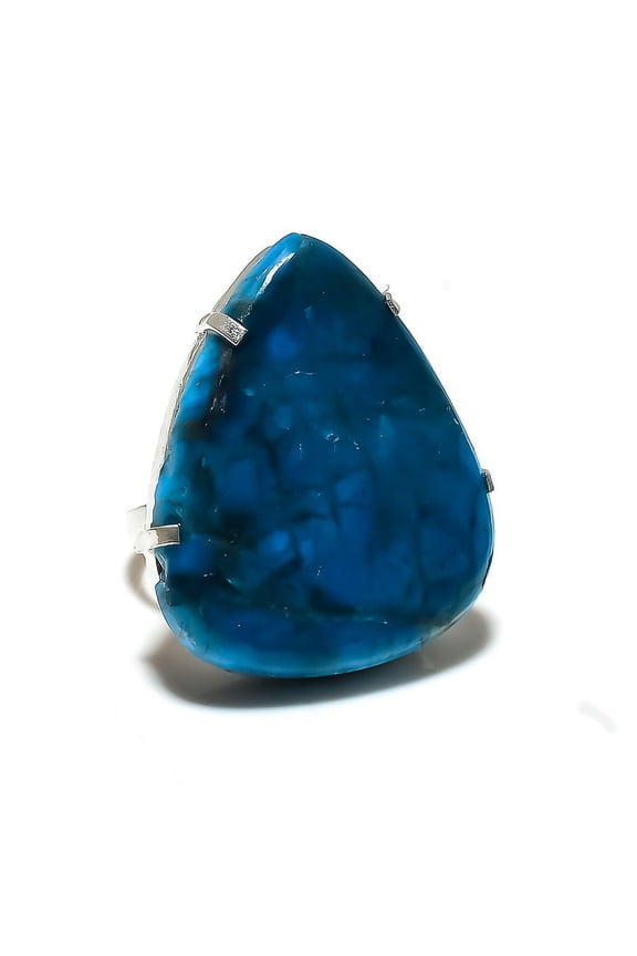 Natural Neon Blue Apatite Gemstone 925 Sterling Silver Gift Ring Size 9