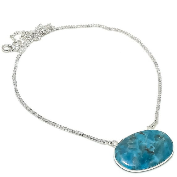 Natural Neon Blue Apatite Gemstone 925 Sterling Silver Jewelry Necklace 18"
