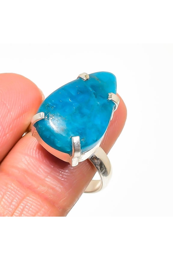 Natural Neon Blue Apatite Gemstone 925 Sterling Silver Jewelry Ring Size 9