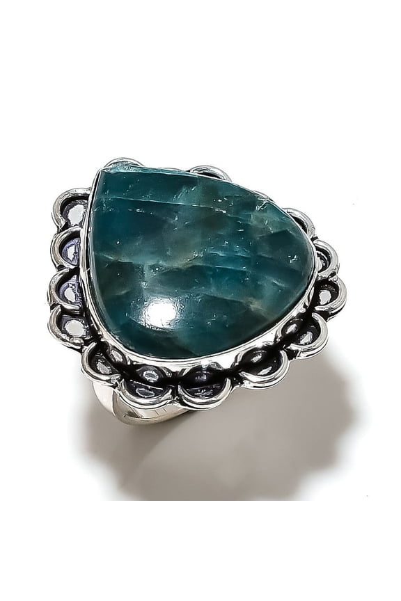 Natural Neon Blue Apatite Gemstone 925 Sterling Silver Ring Size 10.5