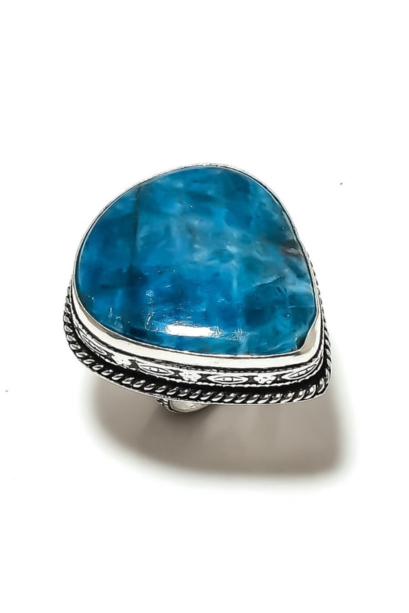 Natural Neon Blue Apatite Gemstone 925 Sterling Silver Ring Size 7.5