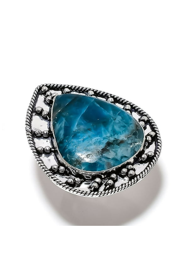Natural Neon Blue Apatite Gemstone 925 Sterling Silver Ring Size 8.5