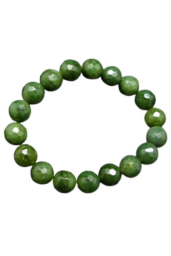 Natural Nephrite Jade 10mm Round Shape Smooth Cut Beads Stretchable Bracelet For Men & Women. Unisex Bracelet