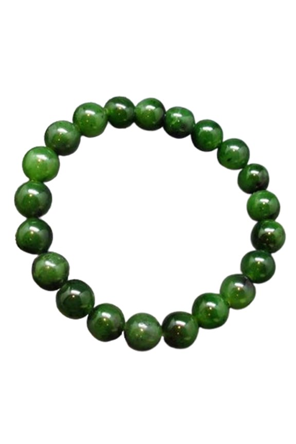 Natural Nephrite Jade 10mm Round Shape Smooth Cut Beads Stretchable Bracelet For Men & Women. Unisex Bracelet