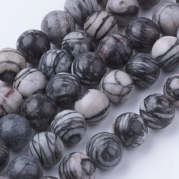 Natural Netstone Round Beads Strands Black Silk Stone