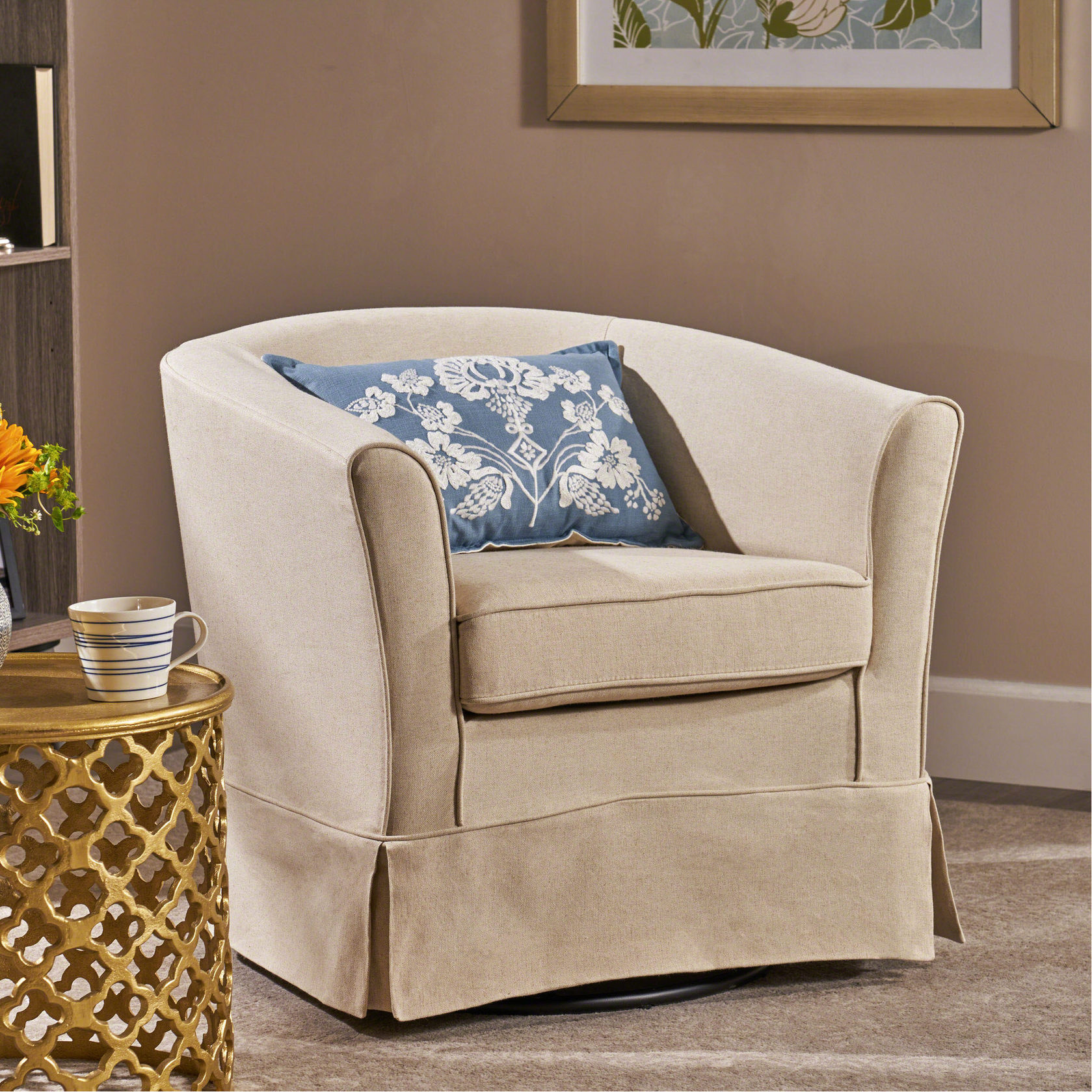 Natural New Velvet Swivel Chair, 28