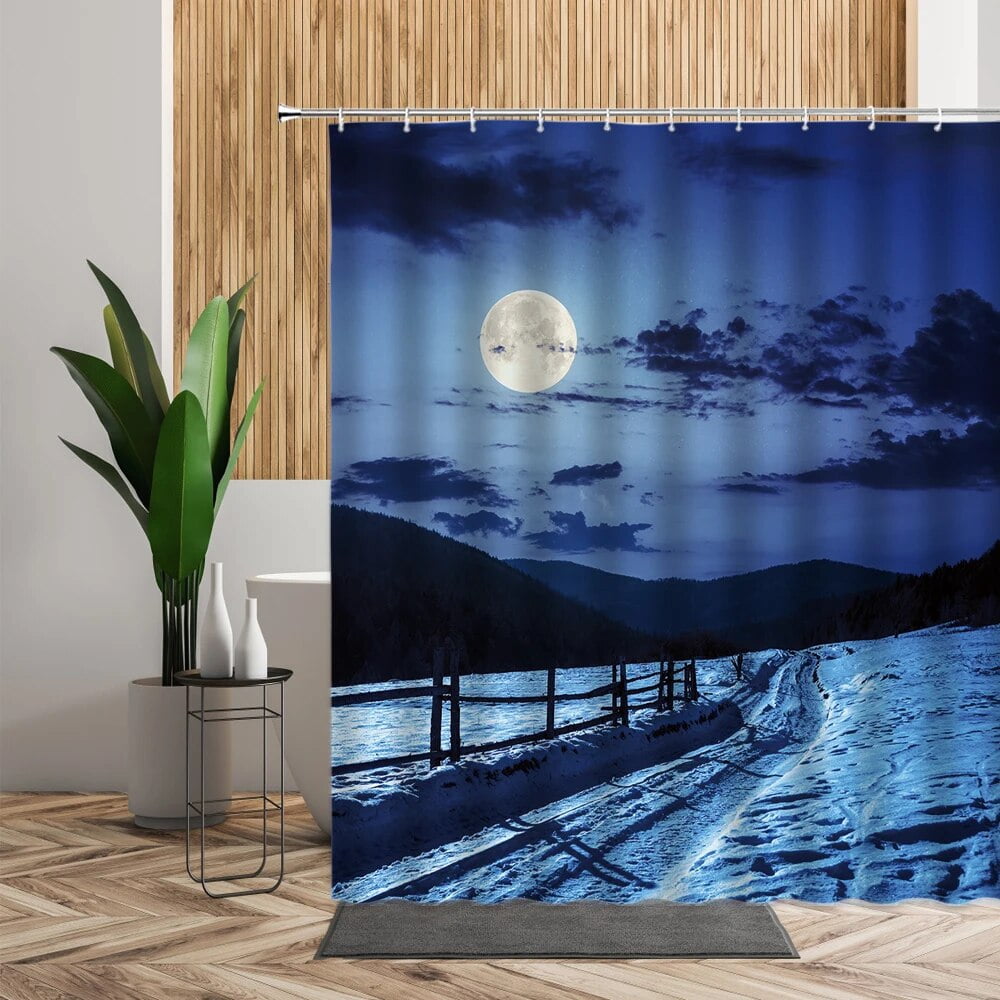 Natural Night Scenery Shower Curtain Bath Moons Sea Ocean Bathroom Home