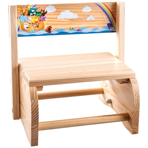 Custom Natural Noah's Ark Step Stool, Solid Wood, Kids Décor - Measures 9 3/4" x 10 3/4"