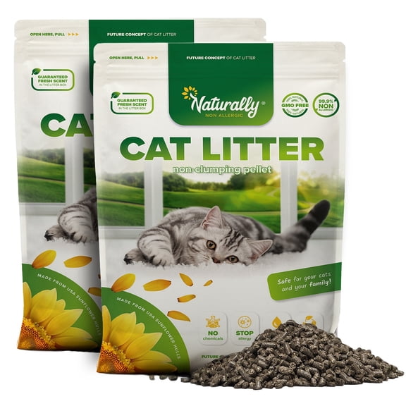 Natural Non-Clumping Cat Litter Pellets, Sunflower Hull Formula with Natural Ingredients, Strong Odor Control, 22 lb