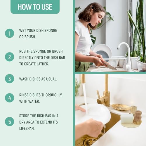 Natural Non-Toxic Dish Washing Block Soap - Dyes And Fragrance Free - Vegan Cruelty-Free Eco-Friendly And Zero Waste Dishwashing Handmade Solid Bar Soaps Detergent & Biodegradable