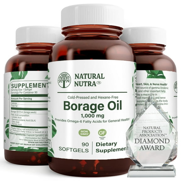 Natural Nutra Borage Oil, Supplement with Linoleic and Palmitic Acid - 90 Softgels