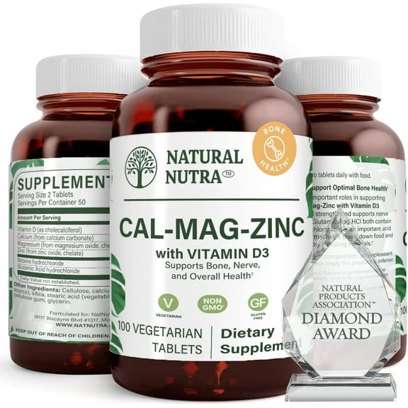 Natural Nutra Calcium Magnesium Zinc Supplement with Vitamin D3 for Bone Strength - 100 Count