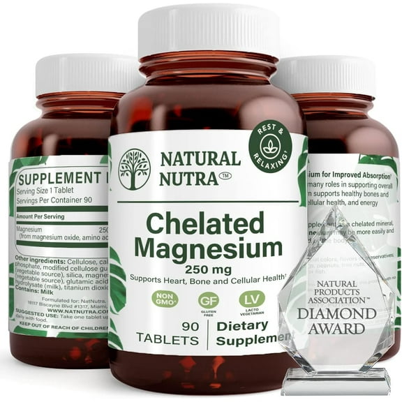Natural Nutra Chelated Magnesium Oxide 250mg, Promotes Healthy Bones, Dental Health - 90 Tablets