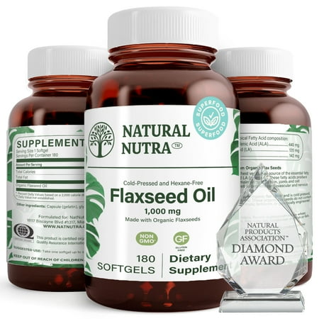 Natural Nutra Organic Flaxseed Oil, Hair Growth, Immune System - 180 Softgels