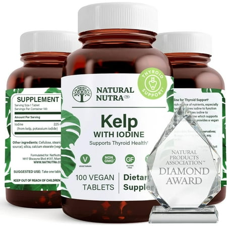 Natural Nutra Sea Kelp Iodine Supplement for Thyroid Support and Immune System- 100 Tablets