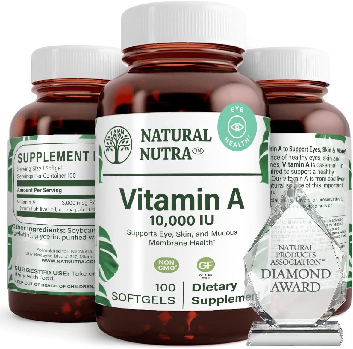 Natural Nutra Vitamin A 10,000 IU, Eye Health & Essential Nutrition - 100 Softgels