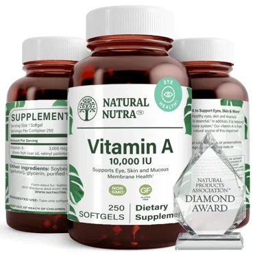 Natural Nutra Vitamin A 10,000 IU, Retinol Palmitate Dietary Supplement Cod Liver Oil - 250 Softgels