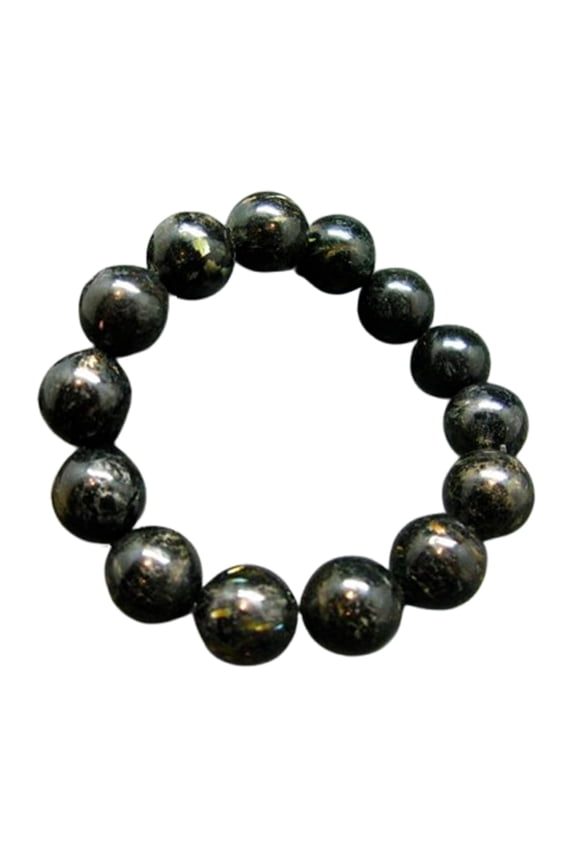 Natural Nuummite 14mm Round Shape Smooth Cut Beads Stretchable Bracelet For Men & Women. Unisex Bracelet
