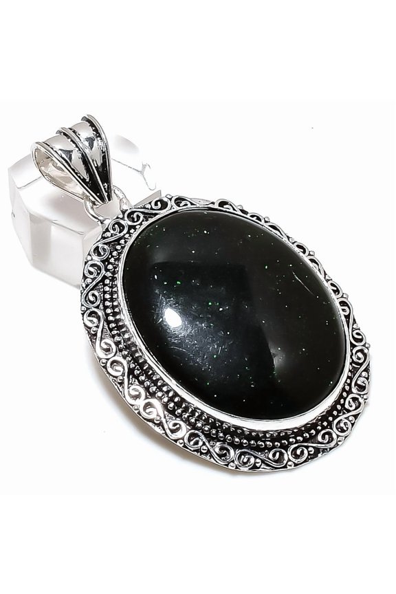 Natural Nuummite Gemstone 925 Sterling Silver Jewelry Pendant 2.36"