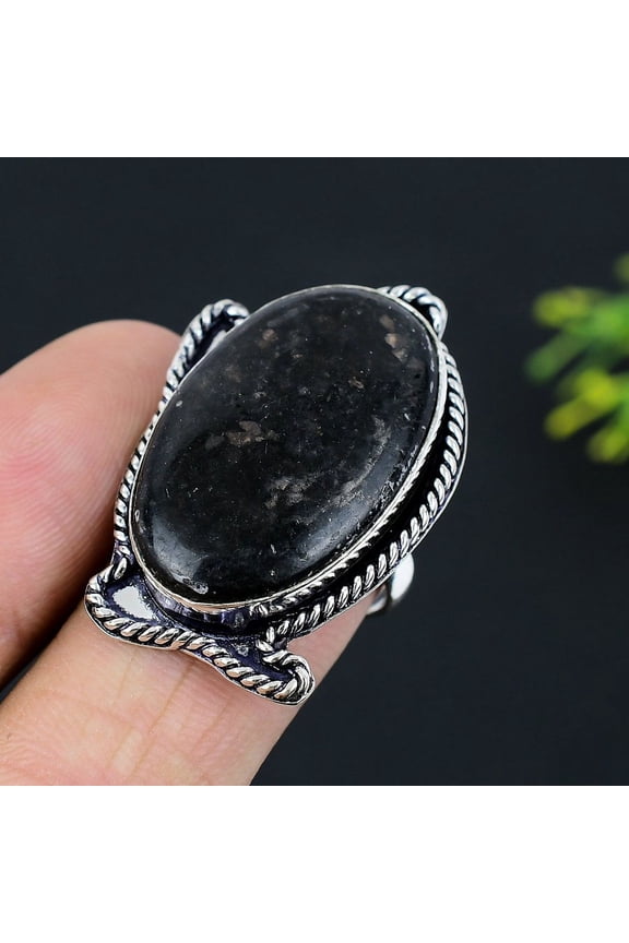 Natural Nuummite Gemstone Handmade 925 Sterling Silver Gift Ring Size 8