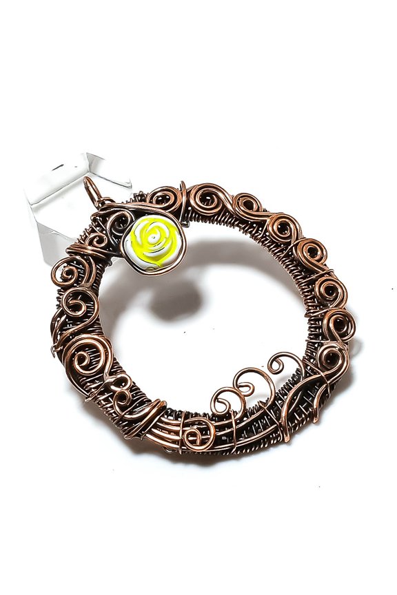 Natural O Look Gemstone Handmade Copper Wire Wrap Jewelry Pendant 2.64"