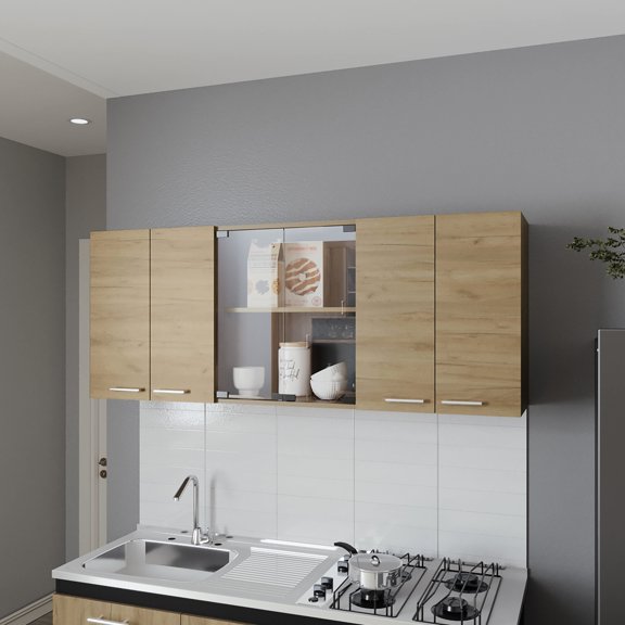 Natural Oak Appearance, Central Shelved Compartment | For Kitchens, Stores Decor Items