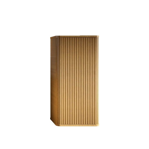 Natural Oak Bathroom Cabinet - Small Space Saving Storage Pre-assembled To Scratches And Damp 2 Adjustable Shelves Curved For Elegant Style Floating Rooms Safe Curvy Shape Modern Design