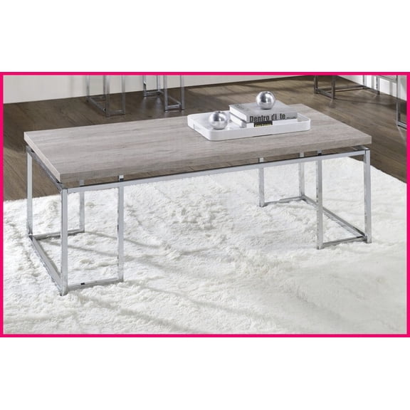 Natural Oak & Chrome Finish Coffee Table for Living Room Easy-Clean, Stable Sled Base