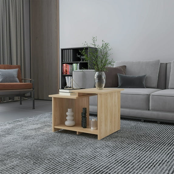 Natural Oak Coffee Table with Open Storage