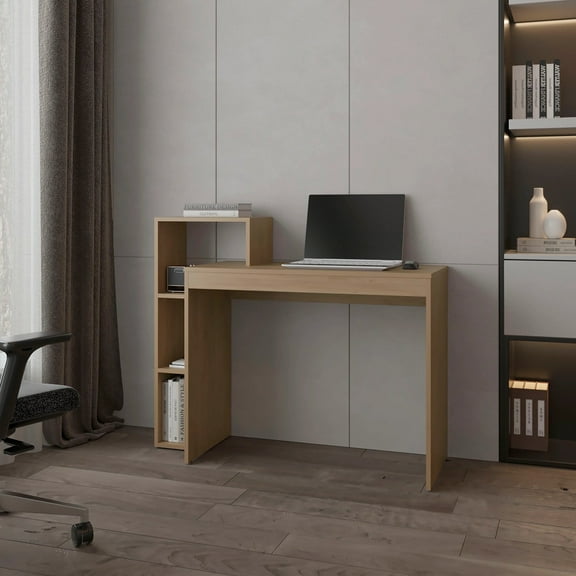 Natural Oak Computer Desk with Open Storage
