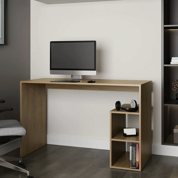Natural Oak Desk With Practical Open Storage Options - Customize Your Workspace Elegant Computer For A Stylish Office Stand Out