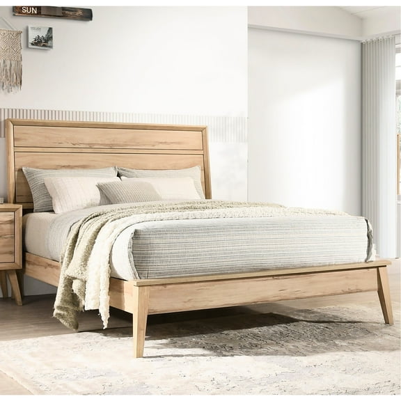Natural Oak Finish Bedroom Queen Bed - Classic Endurance Mid-century Modern Charm