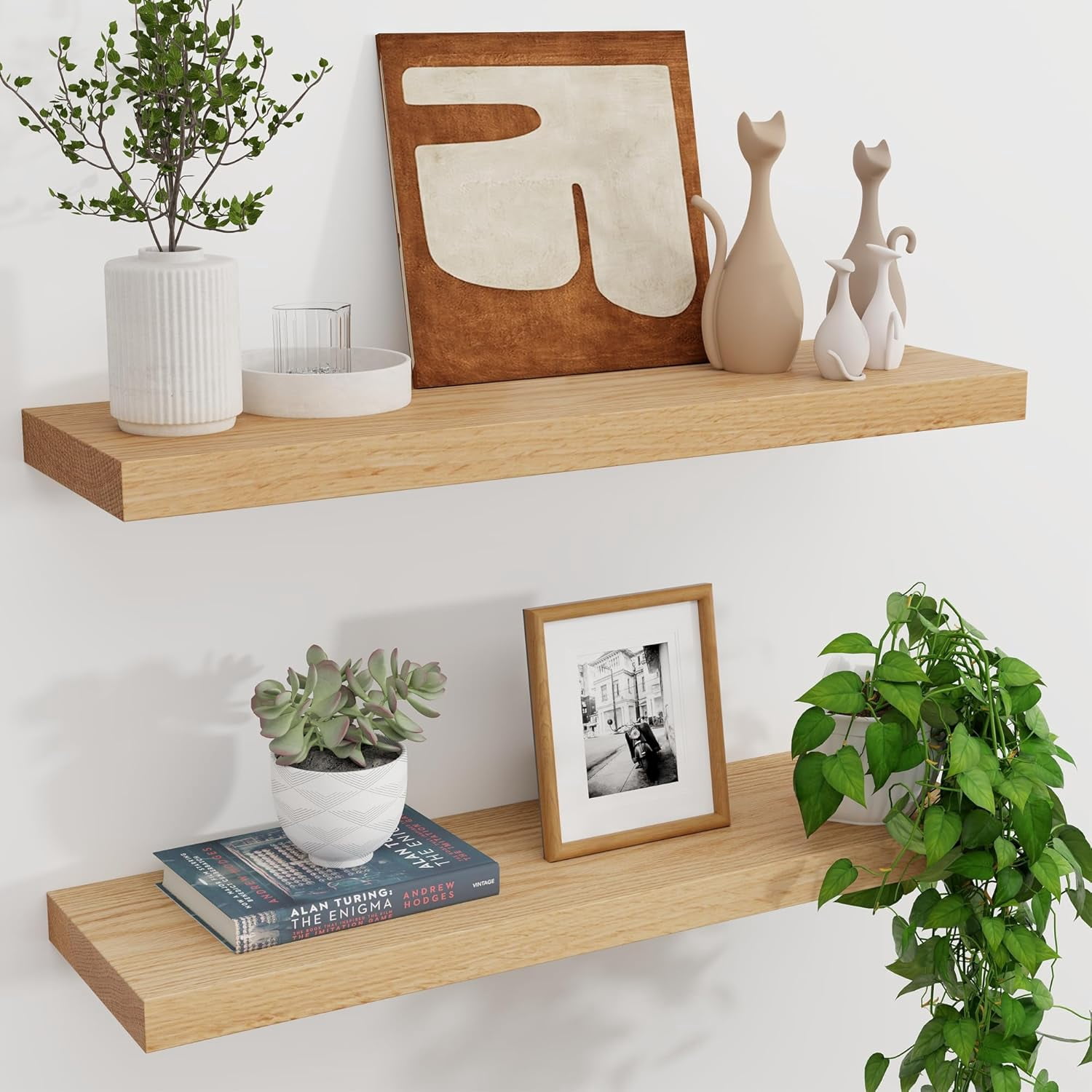 Natural Oak Floating Shelves for Wall, 24" W x 8" D x 1.2" H Wall ...