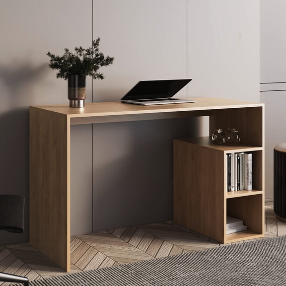 Natural Oak Four - Shelves Desk | Enhances Productivity in Workspace | Features Sturdy Construction and Compact Size