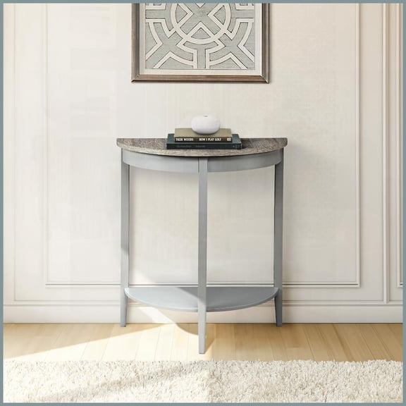 Natural Oak & Gray Half-Moon Coffee Table for Entryway & Living Room, Easy-Clean with 5.5 Floor Clearance