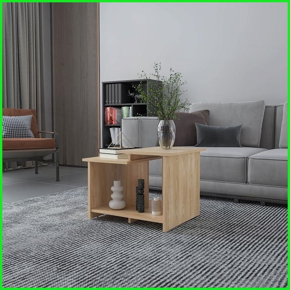 Natural Oak-Look Geometric Coffee Table with Open Storage, Scratch-Resistant for Living Room