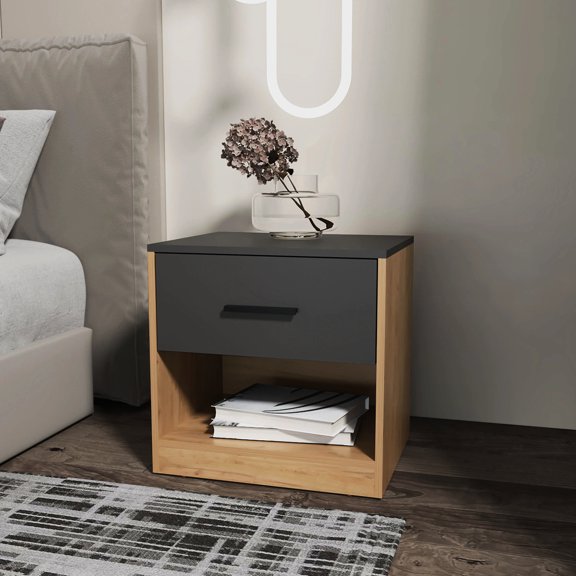 Natural Oak Matt Grey Design / Easy Book Reach at Night / Single Drawer Storage