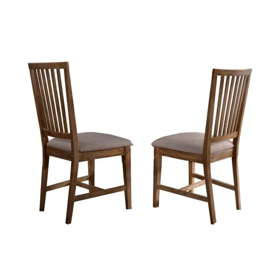 Natural Oak Wood 2 Piece Dining Chair Set, Padded Cushion, Open Slat Back, Side Chair for Dining Room, Kitchen