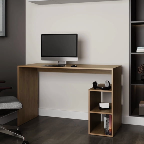 Natural Oak Writing Desk With Functional Open Storage Arrangement - Maximize Productivity For An Efficient And Organized Office Life Live A Productive