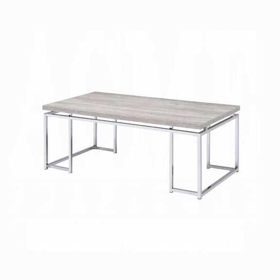 Natural Oak and Chrome Coffee Table with Metal Sled Base