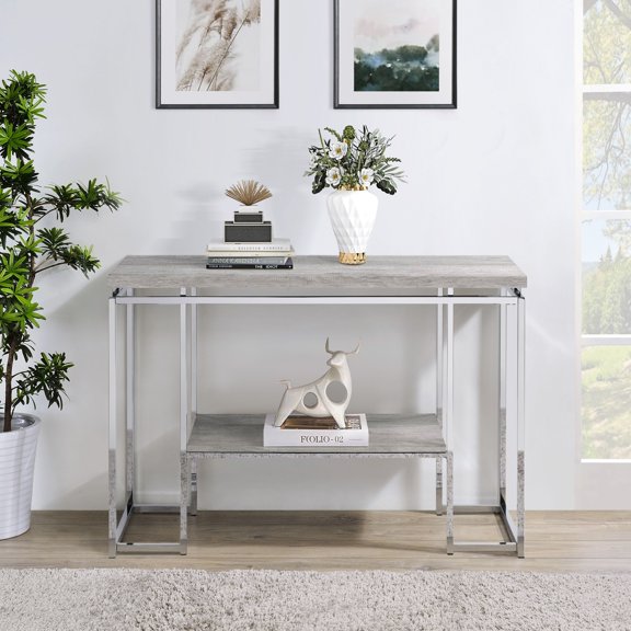 Dokea Natural Oak and Chrome Sofa Table - Console Tables
